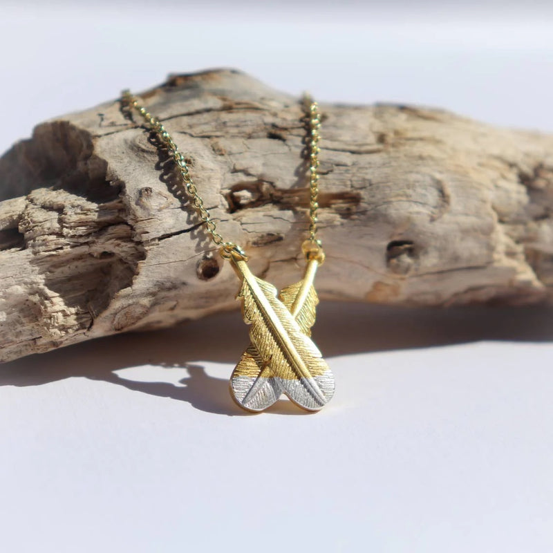 LITTLE TAONGA CROSSED FEATHER NECKLACE