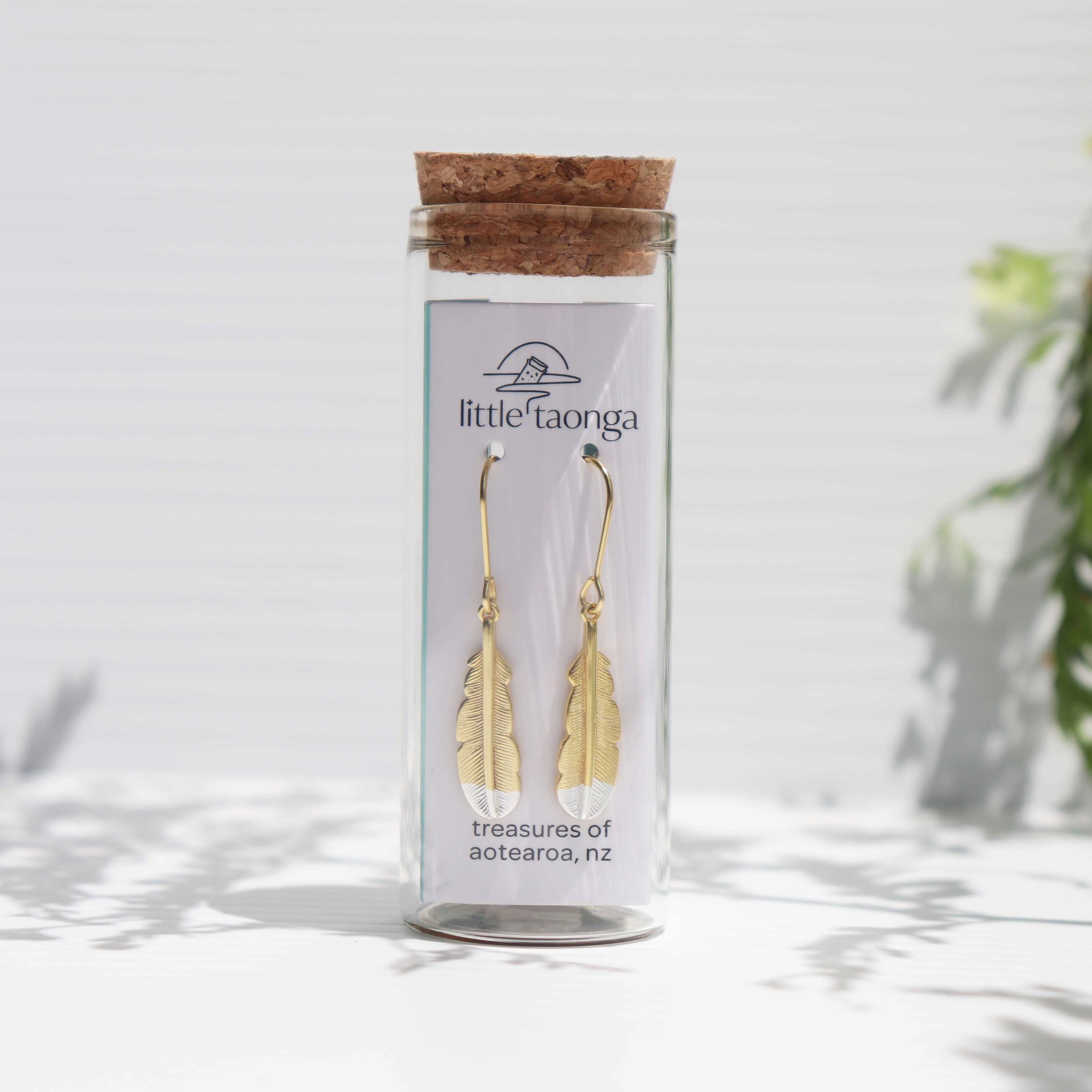 LITTLE TAONGA HUIA FEATHER EARRINGS