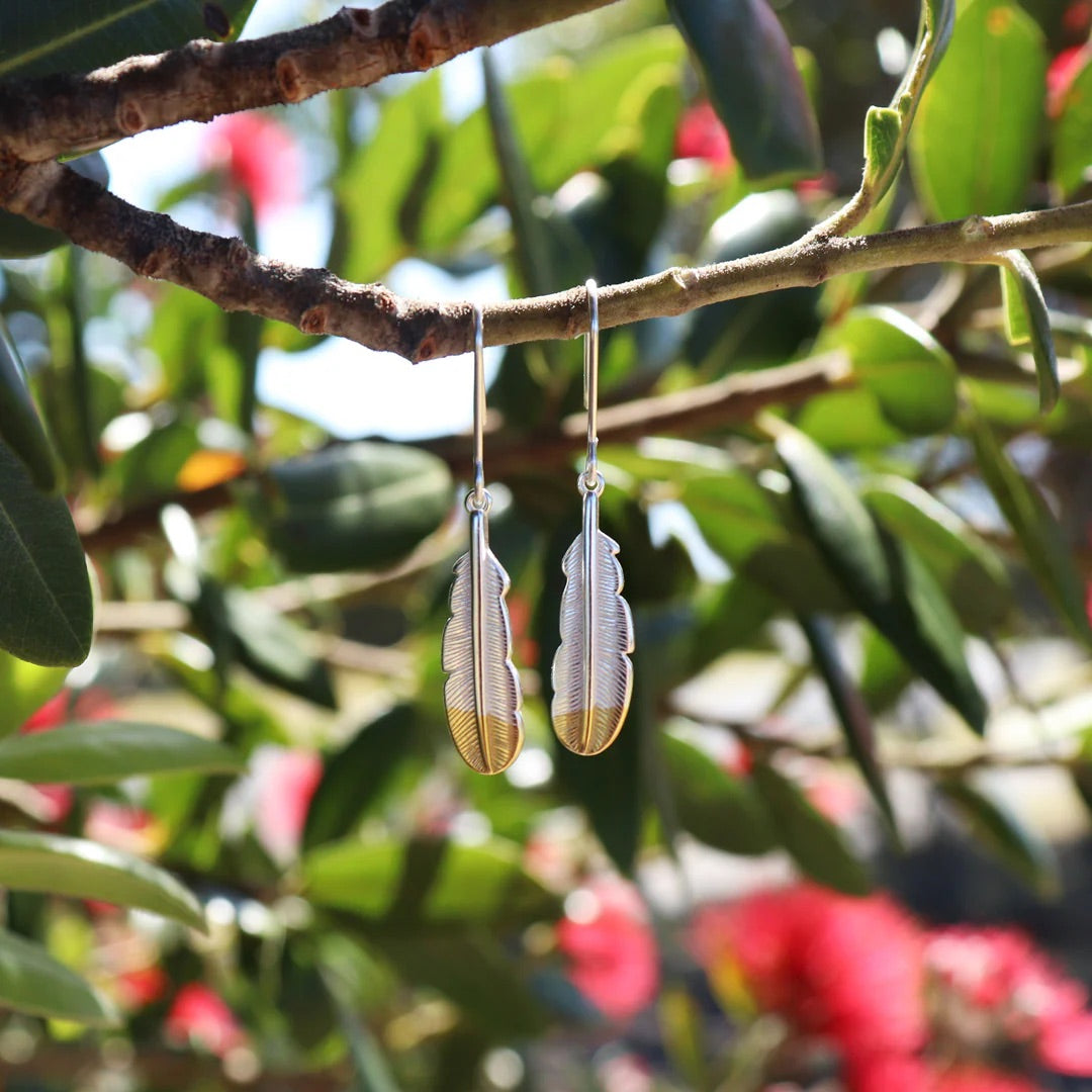 LITTLE TAONGA HUIA FEATHER EARRINGS