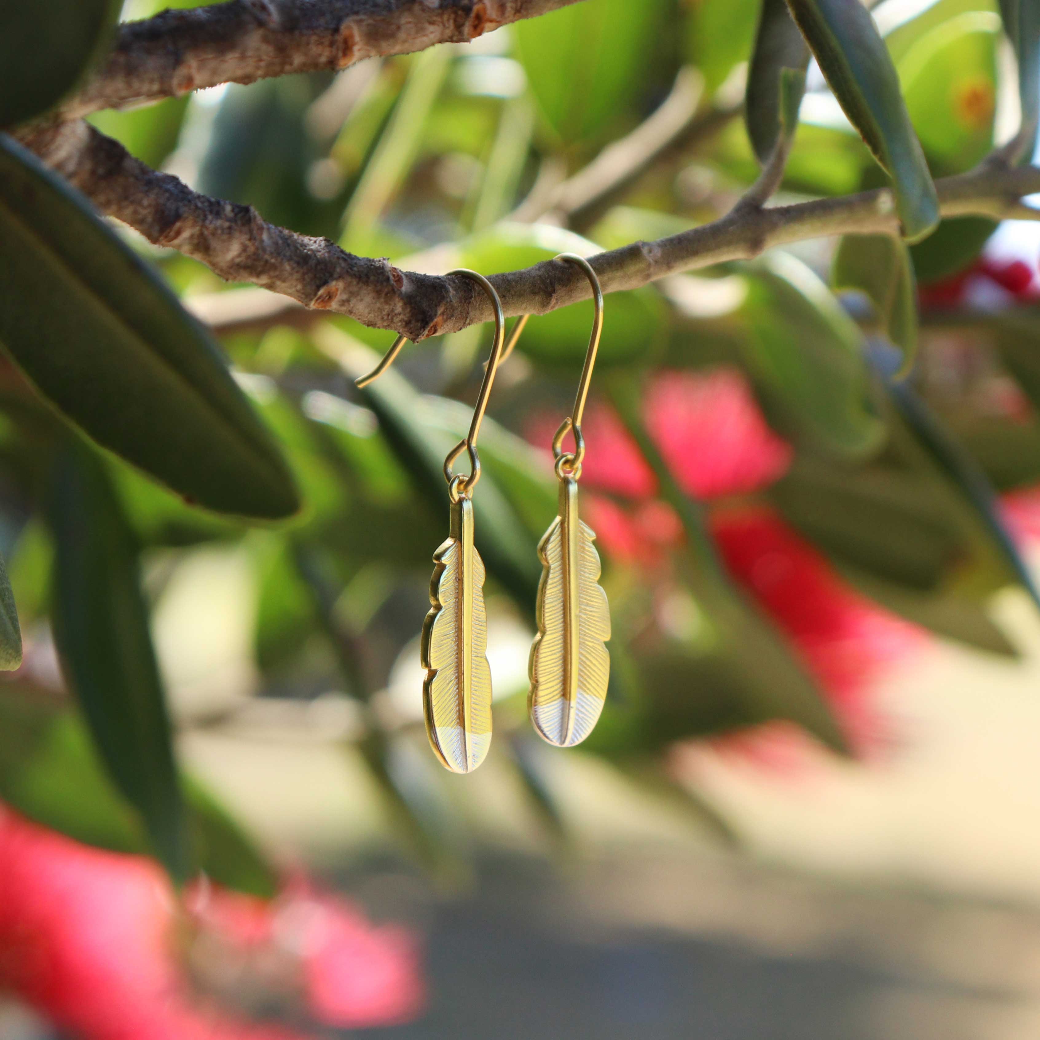 LITTLE TAONGA HUIA FEATHER EARRINGS